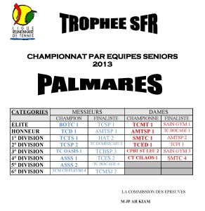 PALMARES CHAMPIONNAT PAR EQUIPES SENIORS 2013